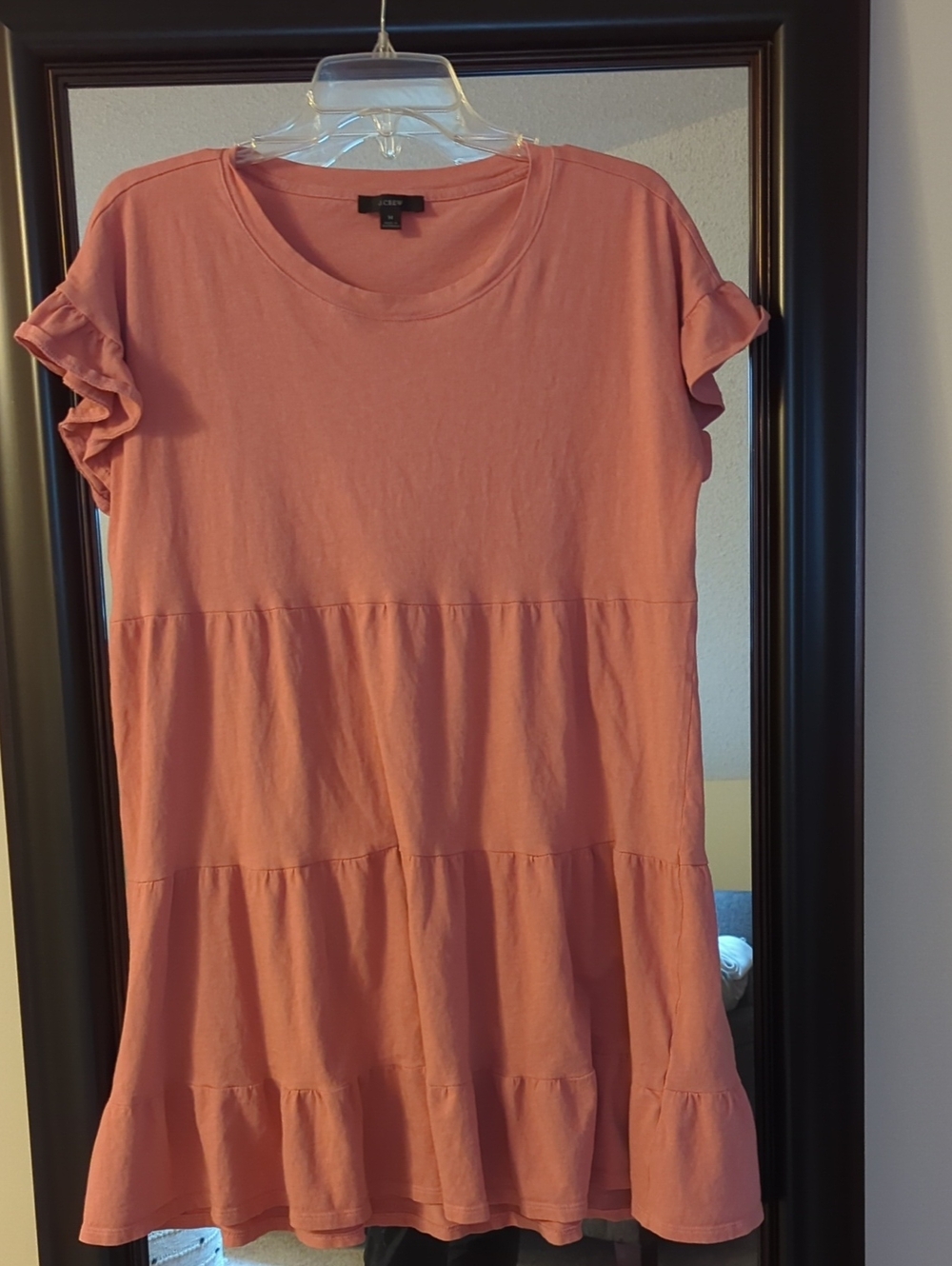 J. Crew Coral Tiered Ruffle Sleeve Dress